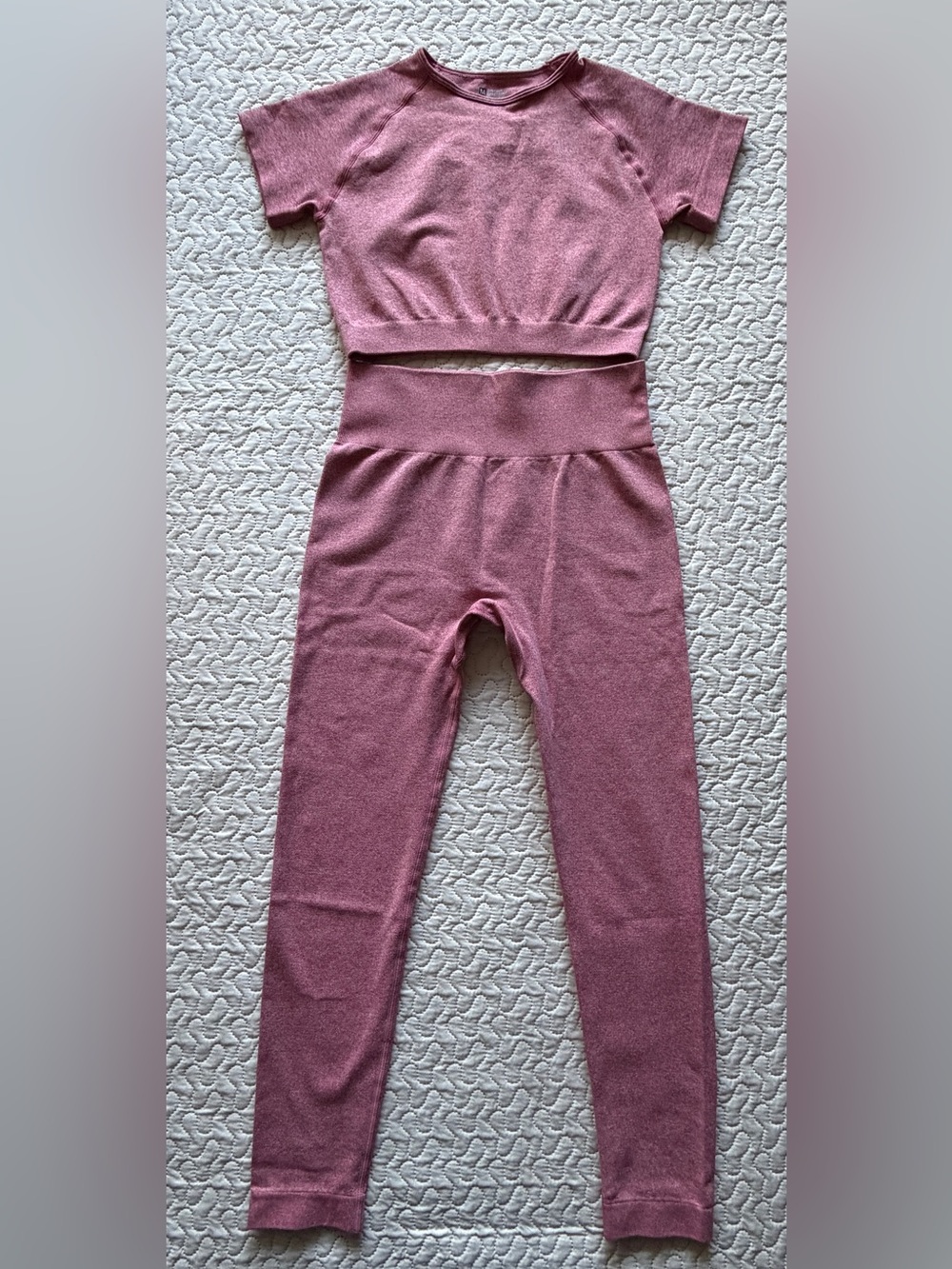 Women’s Medium Seamless 2 Piece Workout Set Crop Top Leggings Mauve NWOT